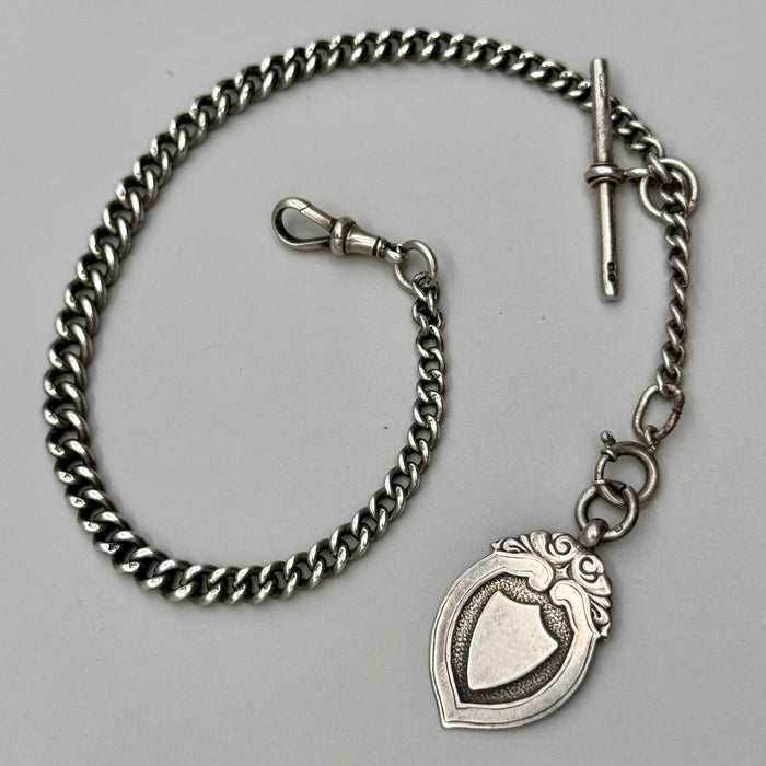 Catena orologio tasca argento con medaglia Vittoriana Regno Unito fine XIX sec.