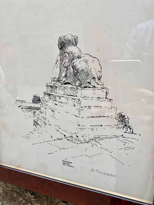 Arturo Viligiardi - "Fontana Piazza del Popolo Roma" - inchiostro su carta - 1920 ca