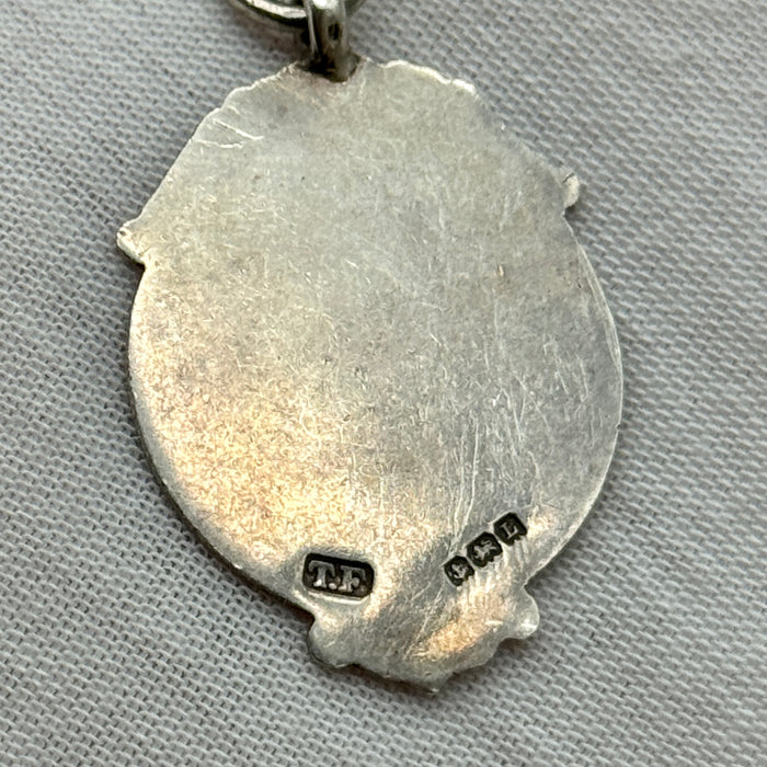 Catena orologio tasca argento con doppia medaglia nominale Regno Unito 1930 ca