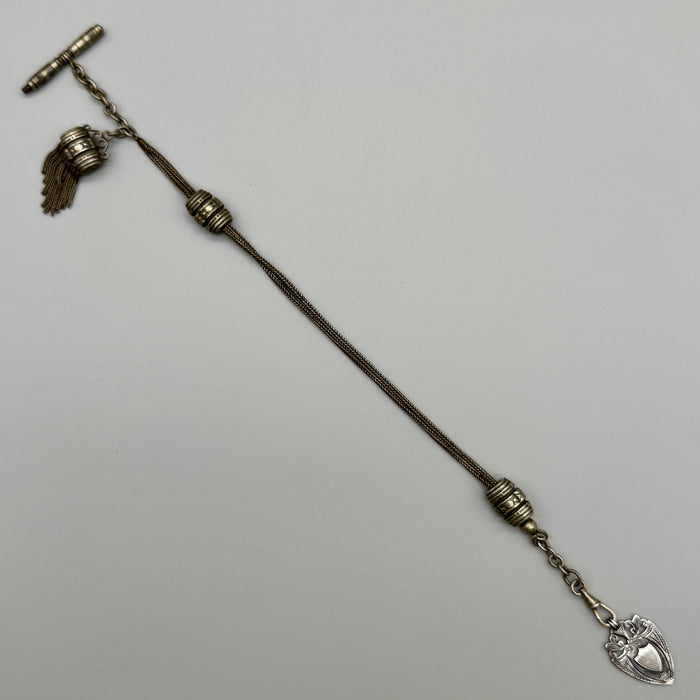 Catena orologio tasca argento nappa con medaglia Vittoriana Regno Unito fine XIX sec.