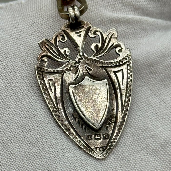 Catena orologio tasca argento nappa con medaglia Vittoriana Regno Unito fine XIX sec.