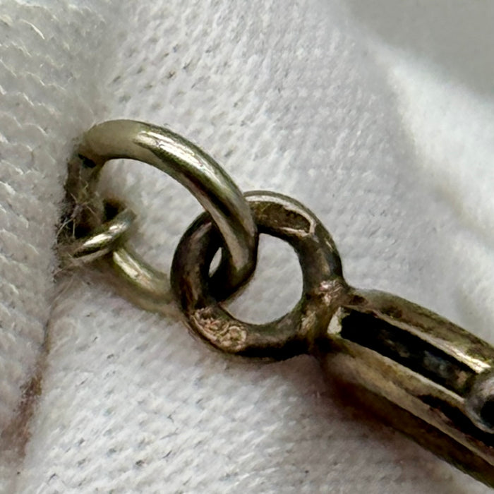 Catena orologio tasca argento con medaglia Vittoriana Regno Unito fine XIX sec.