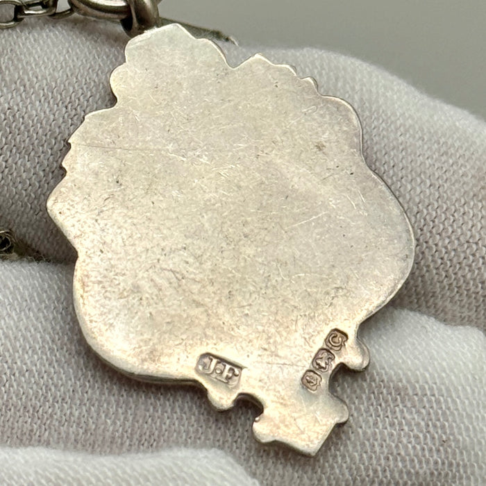 Catena orologio tasca argento con medaglia Vittoriana Regno Unito fine XIX sec.