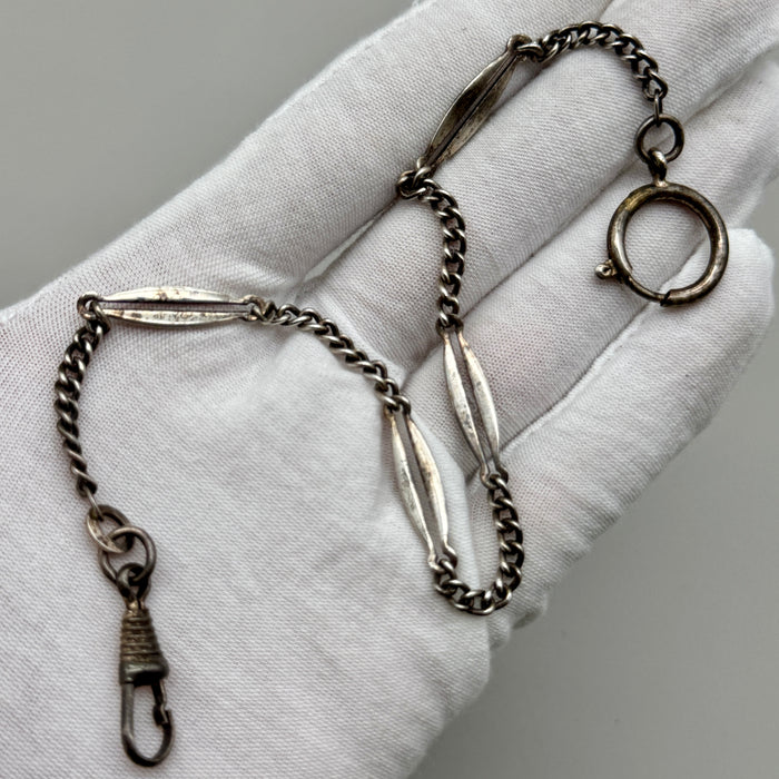 Catena orologio tasca decorata alpacca Italia 1930 ca