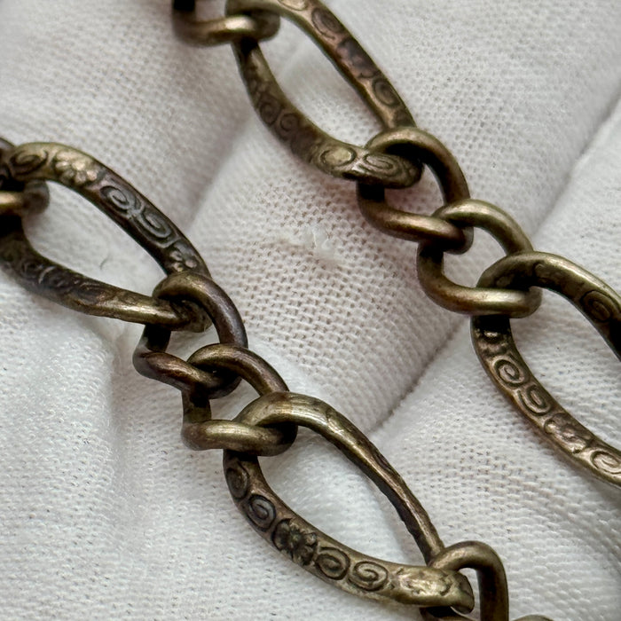 Catena orologio tasca metallo maglie ovali decorate Francia 1930 ca