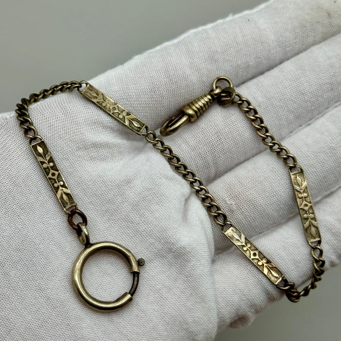 Catena orologio tasca alpacca decoro floreale Italia 1920 ca