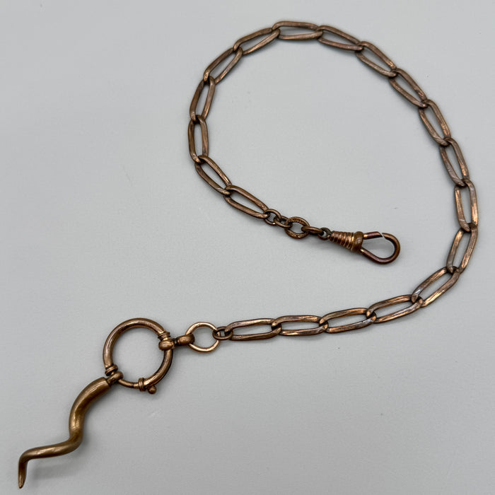 Catena orologio tasca rame maglie larghe cornetto Regno Unito 1930 ca