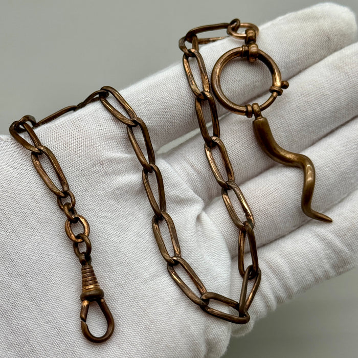 Catena orologio tasca rame maglie larghe cornetto Regno Unito 1930 ca