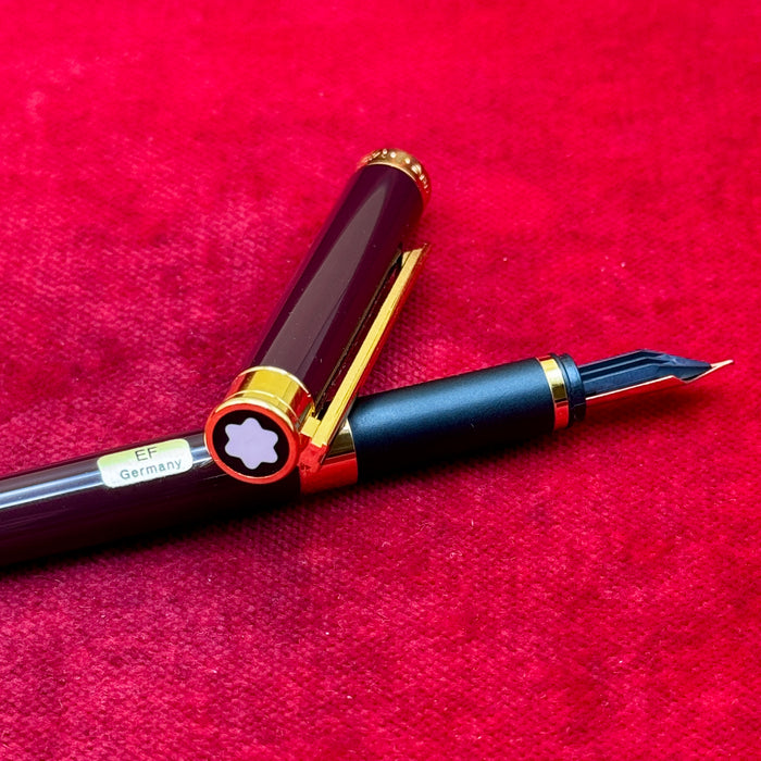 Montblanc Noblesse bordeaux penna stilografica pennino EF oro 750 con scatola Germania 2010 ca