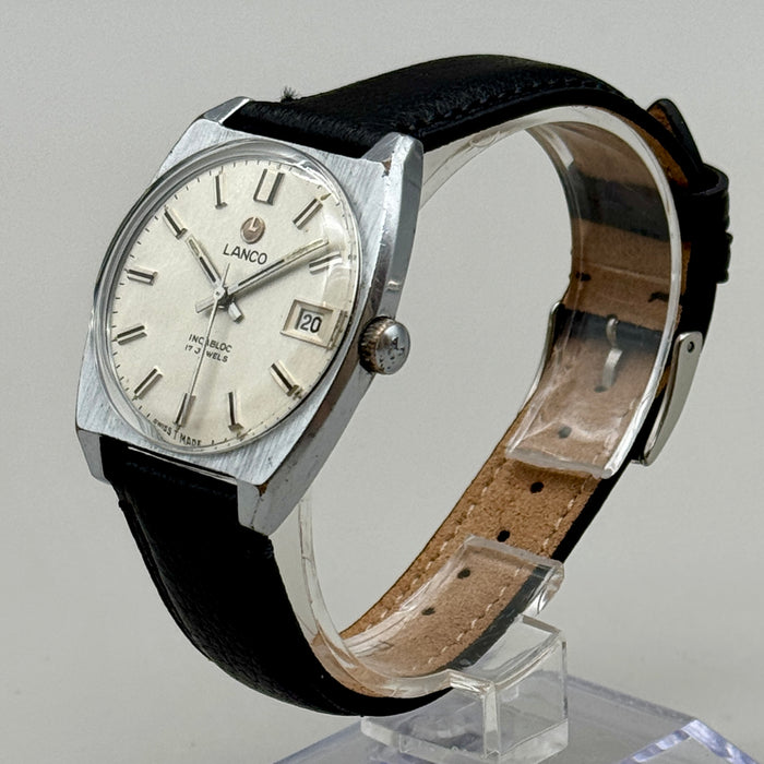 Lanco Incabloc 17 jewels orologio da polso acciaio manuale Swiss 1970 ca