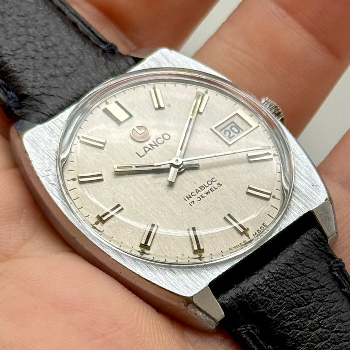 Lanco Incabloc 17 jewels orologio da polso acciaio manuale Swiss 1970 ca