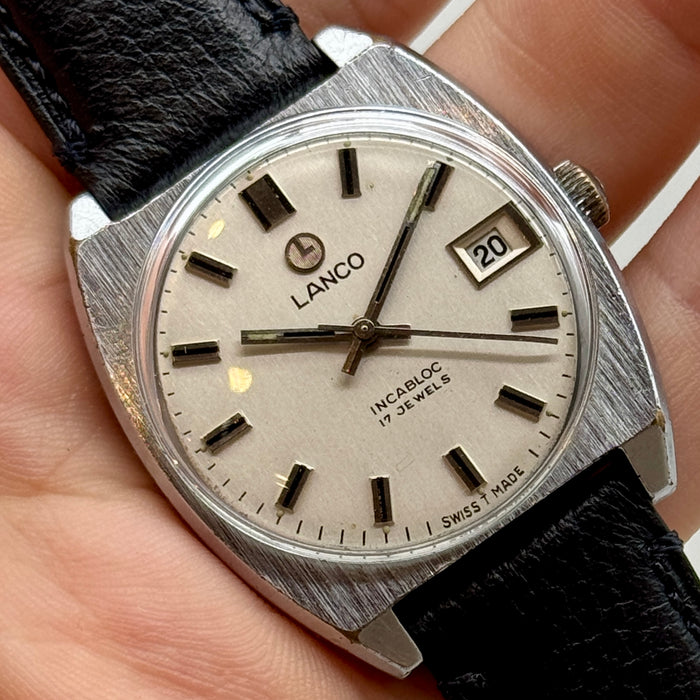 Lanco Incabloc 17 jewels orologio da polso acciaio manuale Swiss 1970 ca