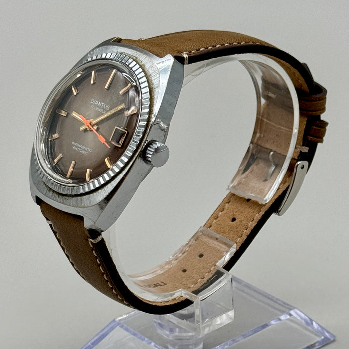 Diantus 17 jewels orologio da polso acciaio manuale quadrante brown Swiss 1970 ca