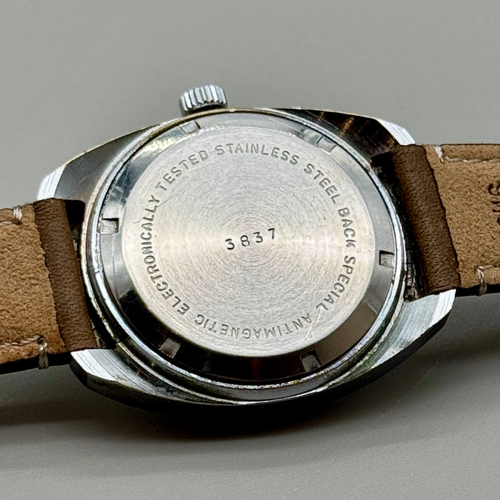 Diantus 17 jewels orologio da polso acciaio manuale quadrante brown Swiss 1970 ca