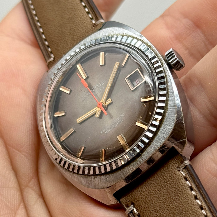 Diantus 17 jewels orologio da polso acciaio manuale quadrante brown Swiss 1970 ca
