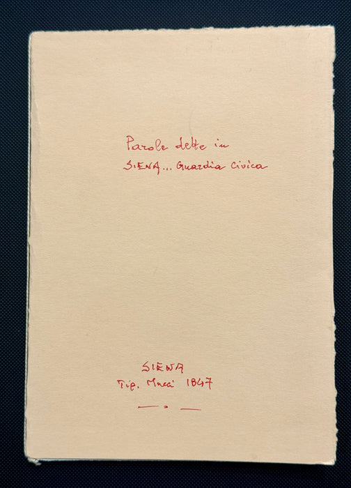 "Parole dette in Siena Ufficiali Guardia Civica" libretto Tipografia Mucci Siena 1847