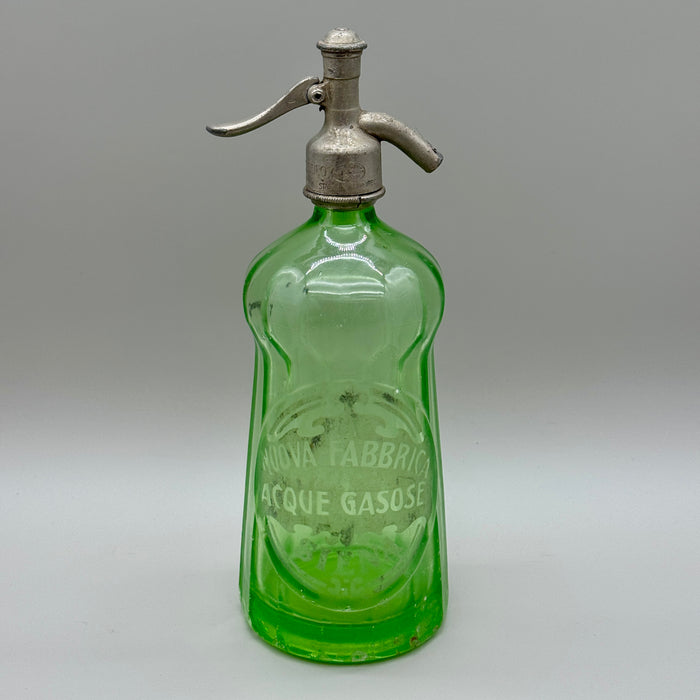 Nuova Fabbrica Acque Gasose Siena seltz sifone vetro verde 1900 ca