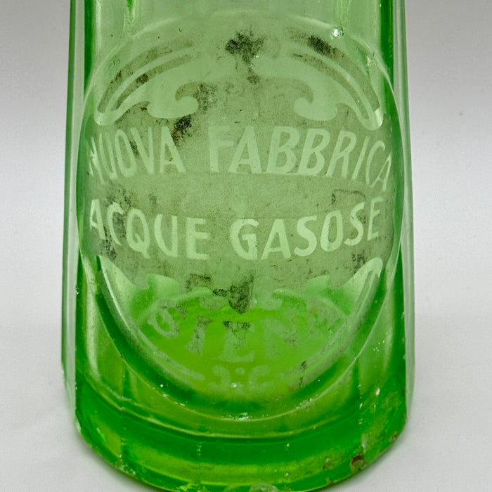 Nuova Fabbrica Acque Gasose Siena seltz sifone vetro verde 1900 ca