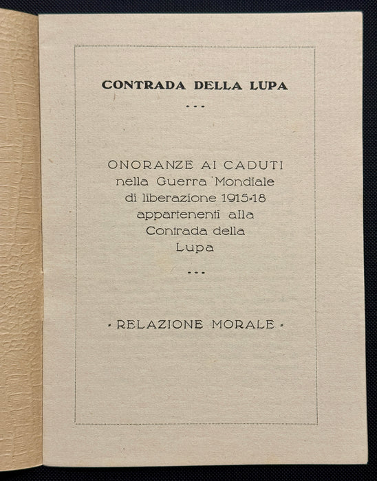 "Omaggio agli Illustrissimi Protettori" libretto Contrada della Lupa Siena 23 Agosto 1925