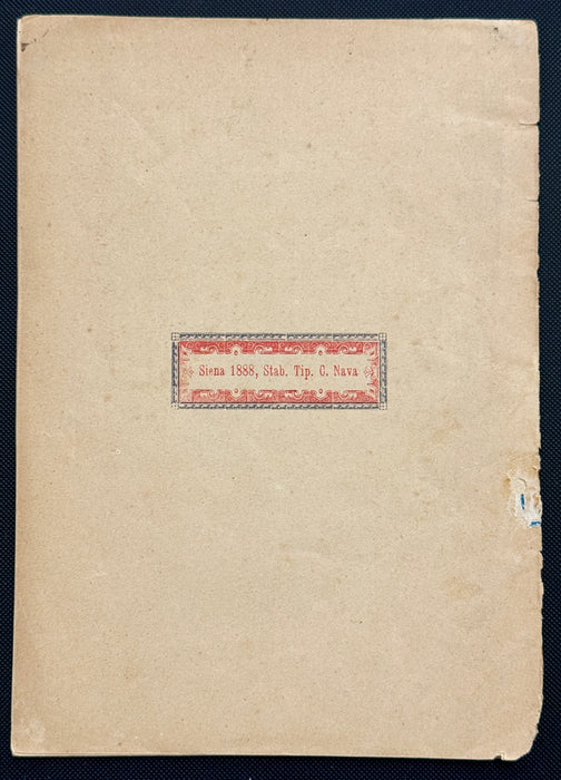 "Note storiche sulle Contrade Soppresse" libretto Contrada della Torre Siena 29 Luglio 1888