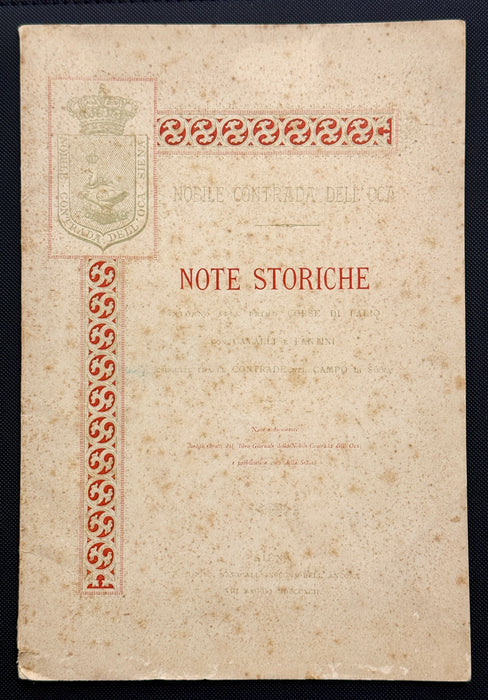 "Note storiche intorno alle prime corse di Palio" libretto Nobile Contrada dell' Oca Siena 1892