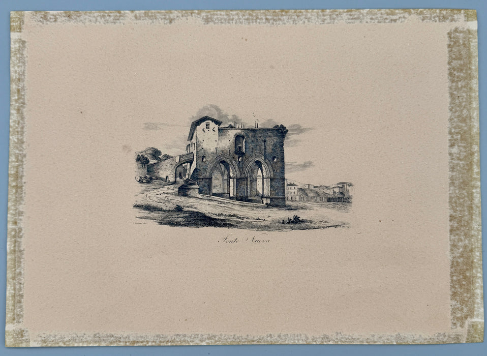 Incisione "Fonte Nuova Siena" A. Romani dis. L. De Vegni Inc. 1845