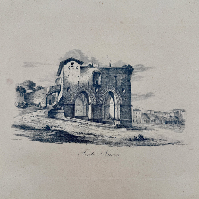 Incisione "Fonte Nuova Siena" A. Romani dis. L. De Vegni Inc. 1845