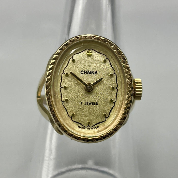 Chaika anello orologio meccanico cassa dorata misura 17,5 Russia 1970 ca