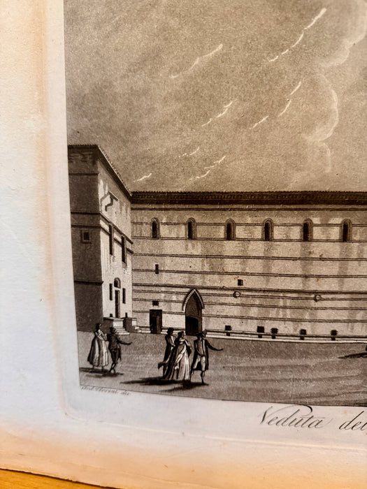 Antonio Terreni - "Veduta dello Spedale di Siena" - incisione su carta - 1801