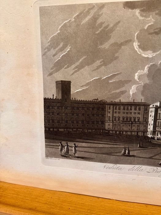 Antonio Terreni - "Veduta della Piazza di Siena" - incisione su carta - 1801