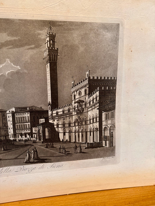 Antonio Terreni - "Veduta della Piazza di Siena" - incisione su carta - 1801