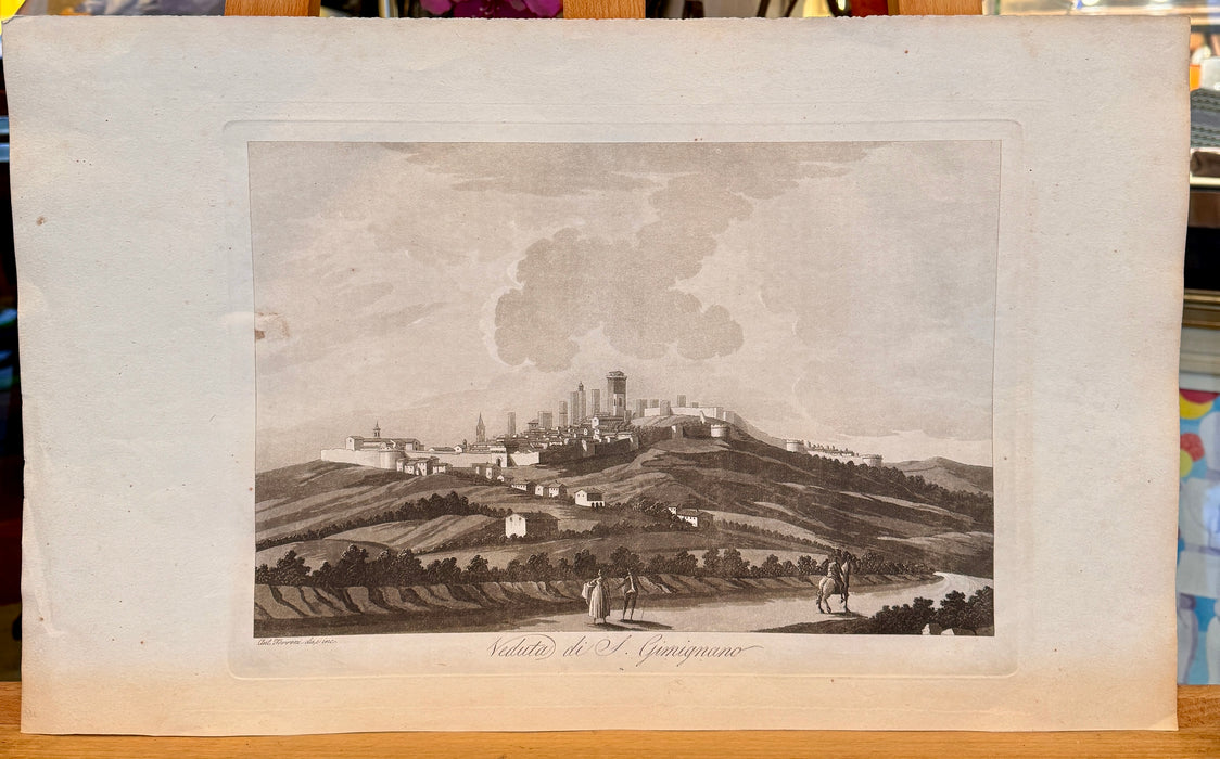 Antonio Terreni - "Veduta di San Gimignano" - incisione su carta - 1801