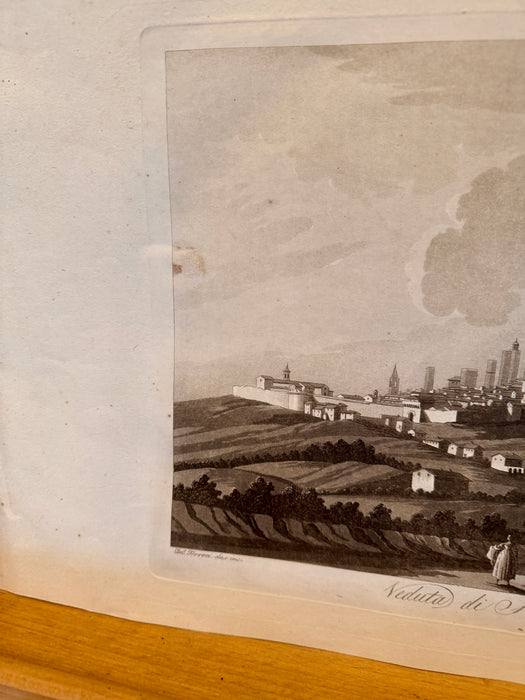 Antonio Terreni - "Veduta di San Gimignano" - incisione su carta - 1801