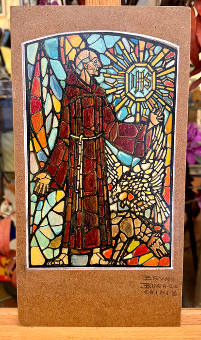 Bruno Buracchini – “Studio di vetrata San Bernardino da Siena" – tecnica mista su masonite – 1970 ca