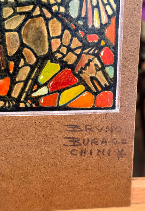 Bruno Buracchini – “Studio di vetrata San Bernardino da Siena" – tecnica mista su masonite – 1970 ca