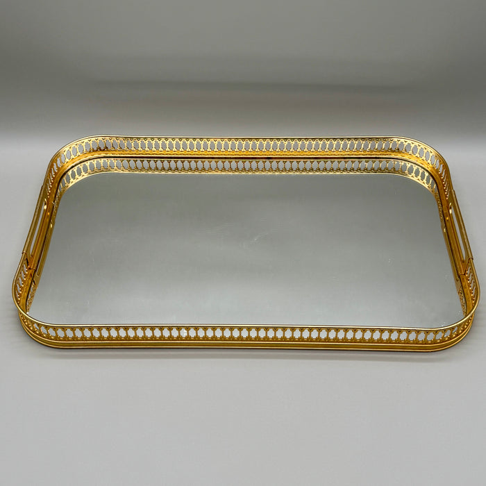 Vassoio MB dorato con specchio stile Hollywood Regency Italia 1970 ca