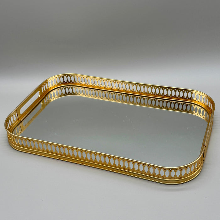 Vassoio MB piccolo dorato con specchio stile Hollywood Regency Italia 1970 ca