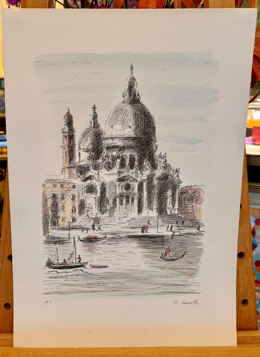 Michele Cascella – “Venezia Basilica della Salute” – litografia ritoccata ad acquerello P.A. – 1951