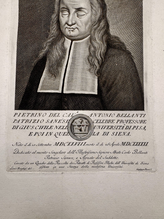 Pietrino del Cav. Antonio Bellanti Patrizio Sanese incisione acquaforte su carta G. Pazzi 1770