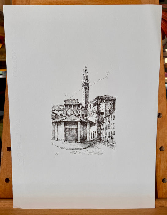 Piero Venturi – "Piazza del Mercato Siena" – litografia su carta V/XL – 1980 ca