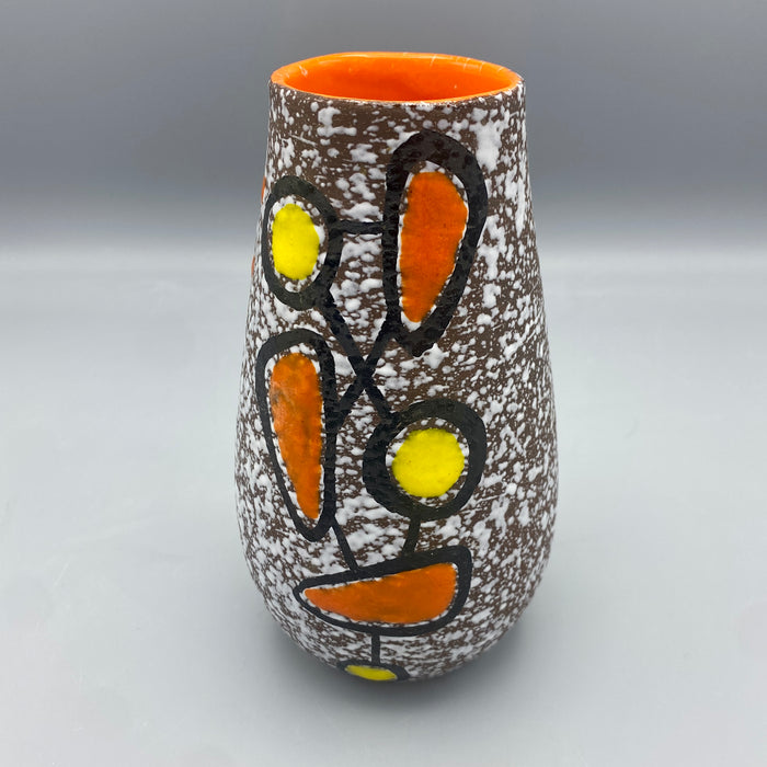 Vaso ceramica policroma giallo arancio Vallauris Francia 1970 ca