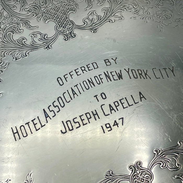Vassoio New York Hotel Association placcato argento Camille 1947