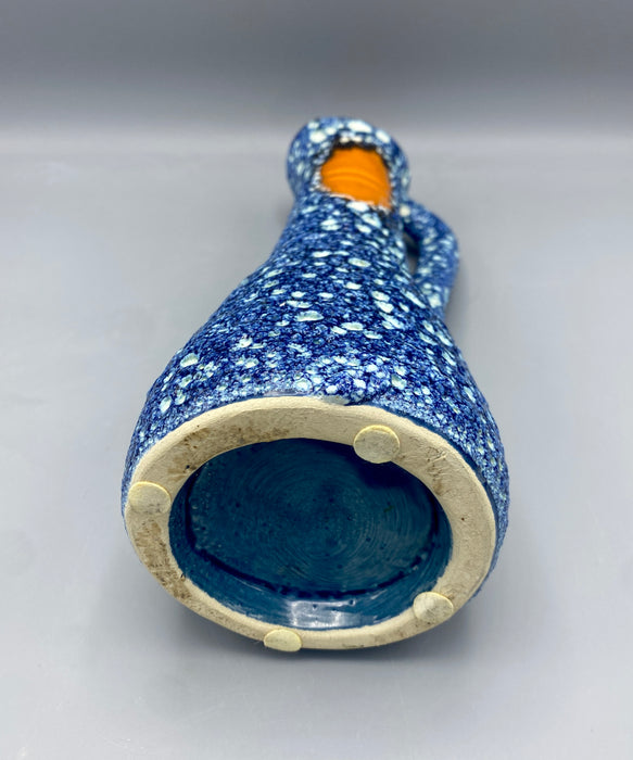 Brocca ceramica policroma Vallauris blu arancio Francia 1970 ca