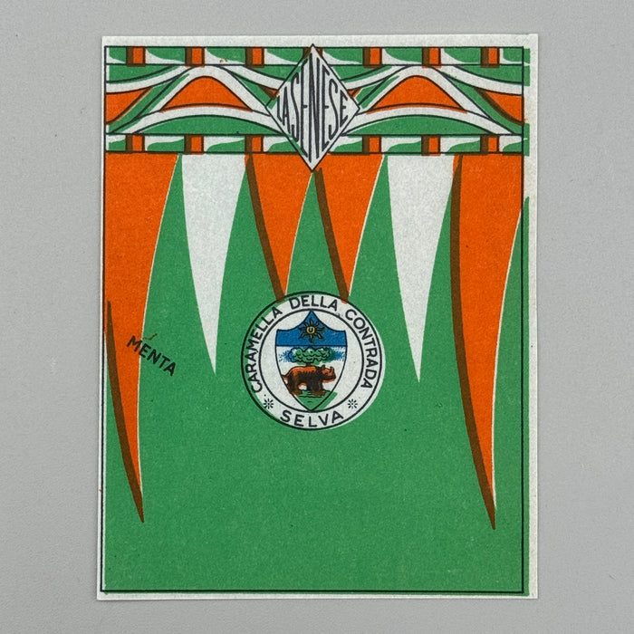 Selva "Caramella della Contrada Menta" La Senese cartina imballo 1950 ca
