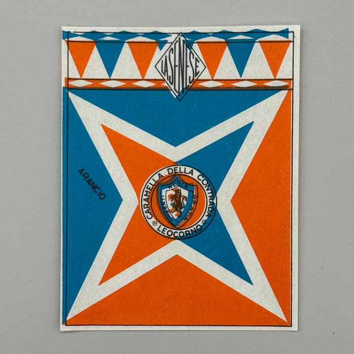 Leocorno "Caramella della Contrada Arancio" La Senese cartina imballo 1950 ca