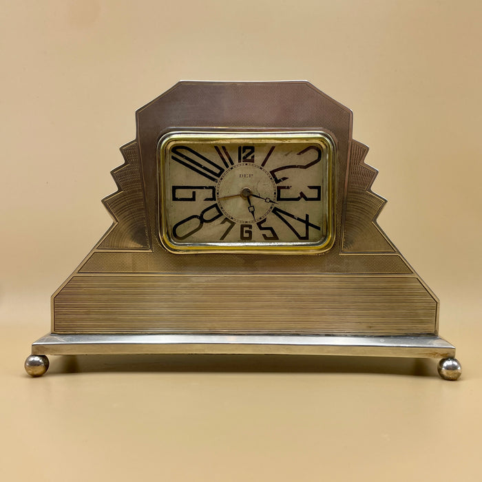 DEP orologio da tavolo art deco argento 800 Francia 1930 ca