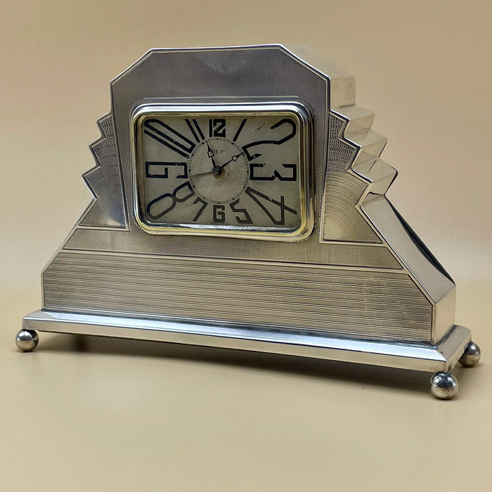 DEP orologio da tavolo art deco argento 800 Francia 1930 ca