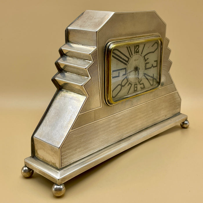 DEP orologio da tavolo art deco argento 800 Francia 1930 ca