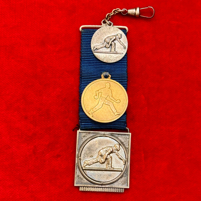 Nastrino medaglie sportive bocce bocciofila Carrara argento bronzo 1937
