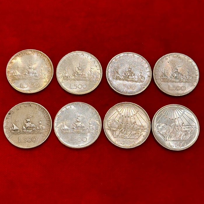 Lotto otto monete argento 500 lire Caravelle Dante